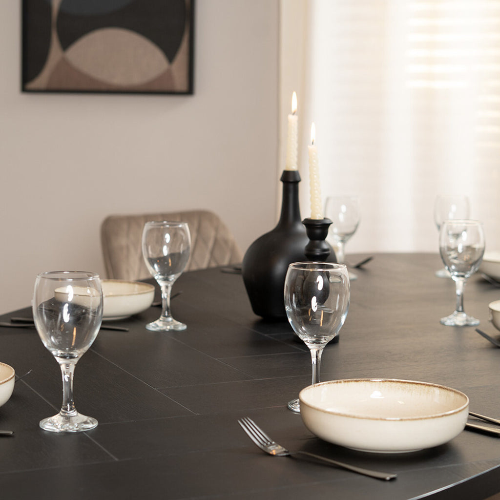 Visgraat eettafel zwart ovaal Joren PVC zwart 280 x 110 cm